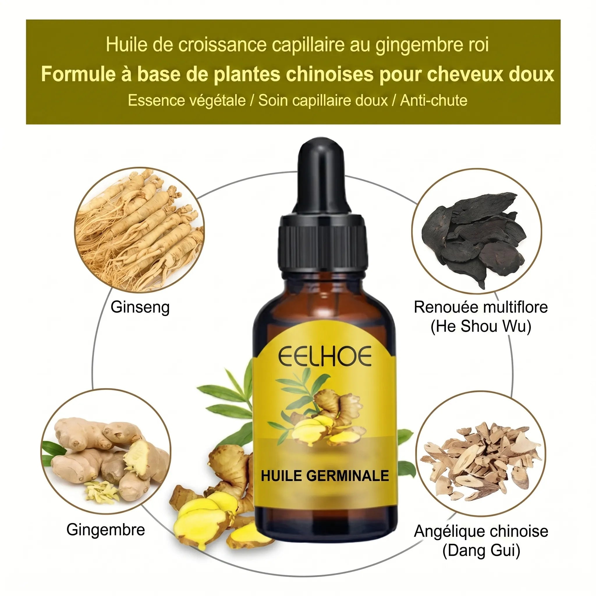 Ginger Hair | Huile pour la croissance des cheveux et le traitement de la calvitie | Veiggara