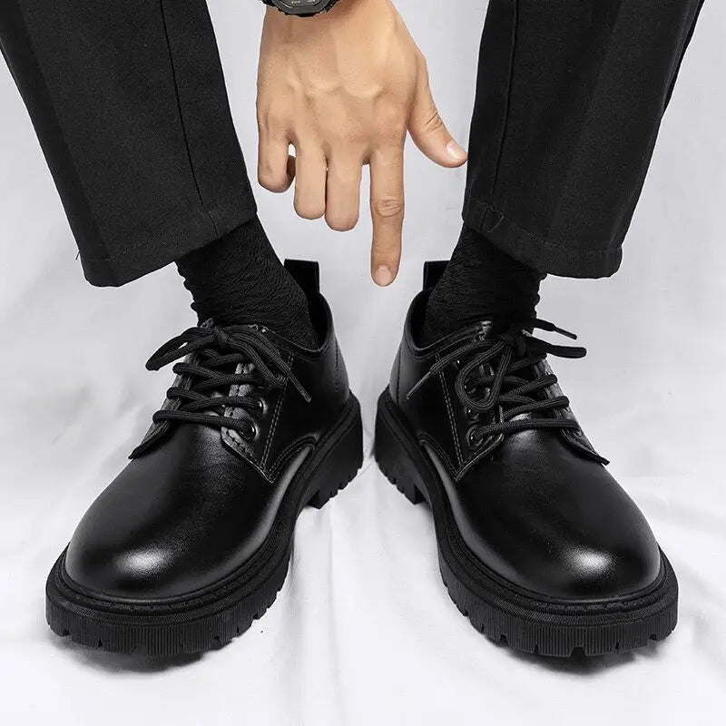 Casual Shoes for Men Black Fashion Business Leather Shoe Platform Oxfords Anti-slip Thick Tottom Male Derby Shoe Zapatos Hombres