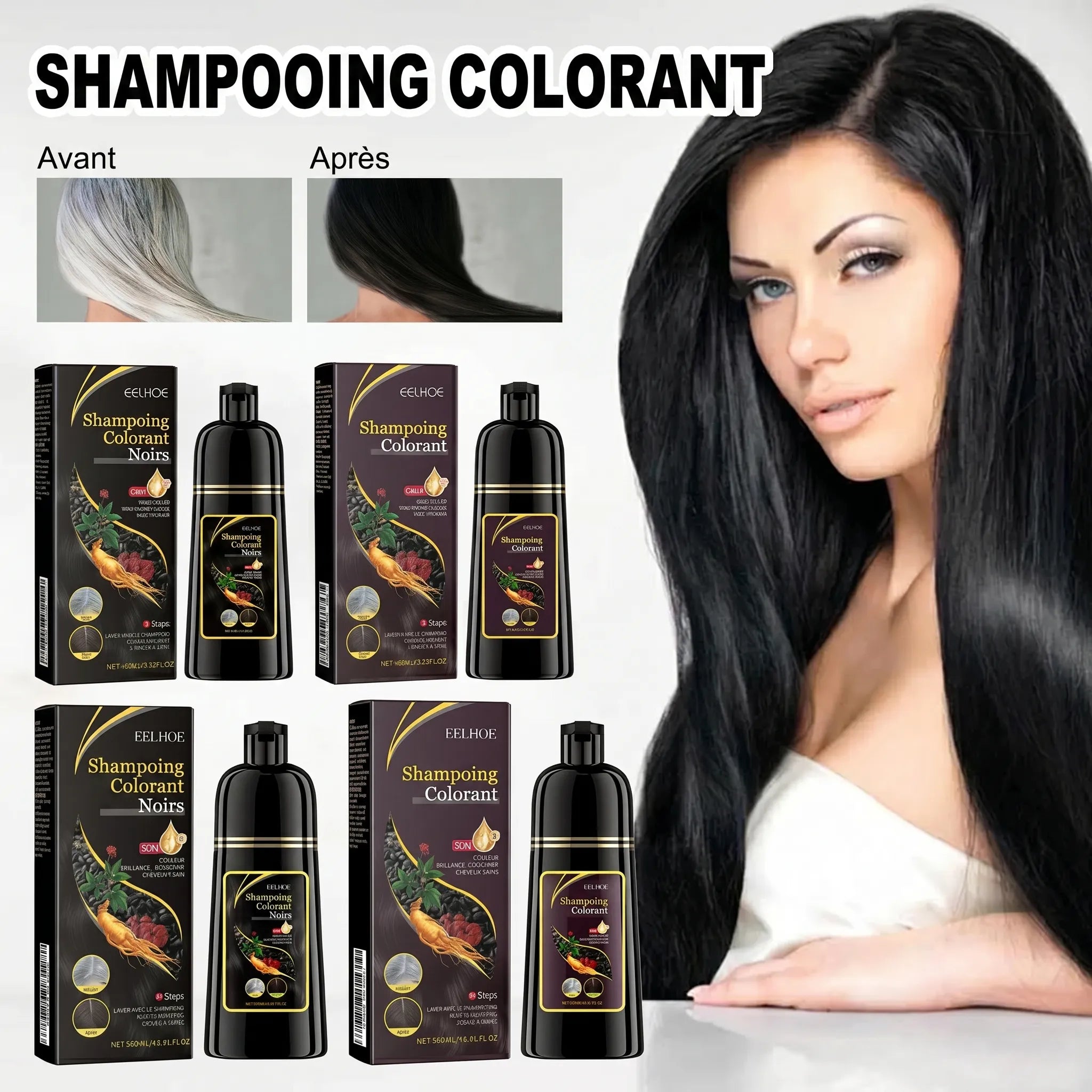 Shampoing réparateur et colorant pour cheveux noirs | Veiggara